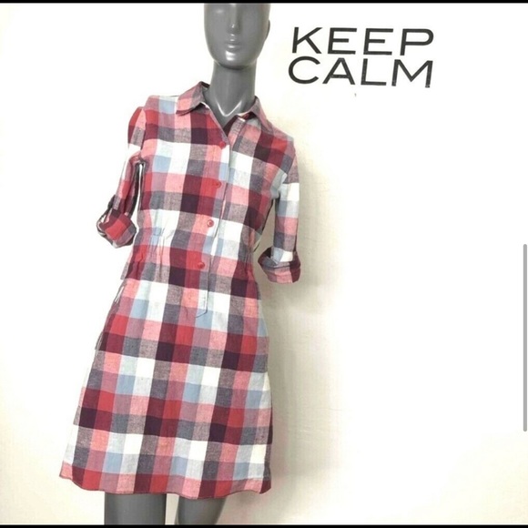 Theory Dominica Plaid Shirt Dress Red White Gray - Picture 4 of 8